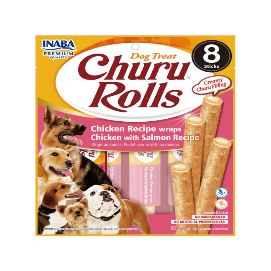 8 sobres x 12 g Churu Sticks Rolls de Pollo y Salm&oacute;n para perros, , large Imagen numero 1